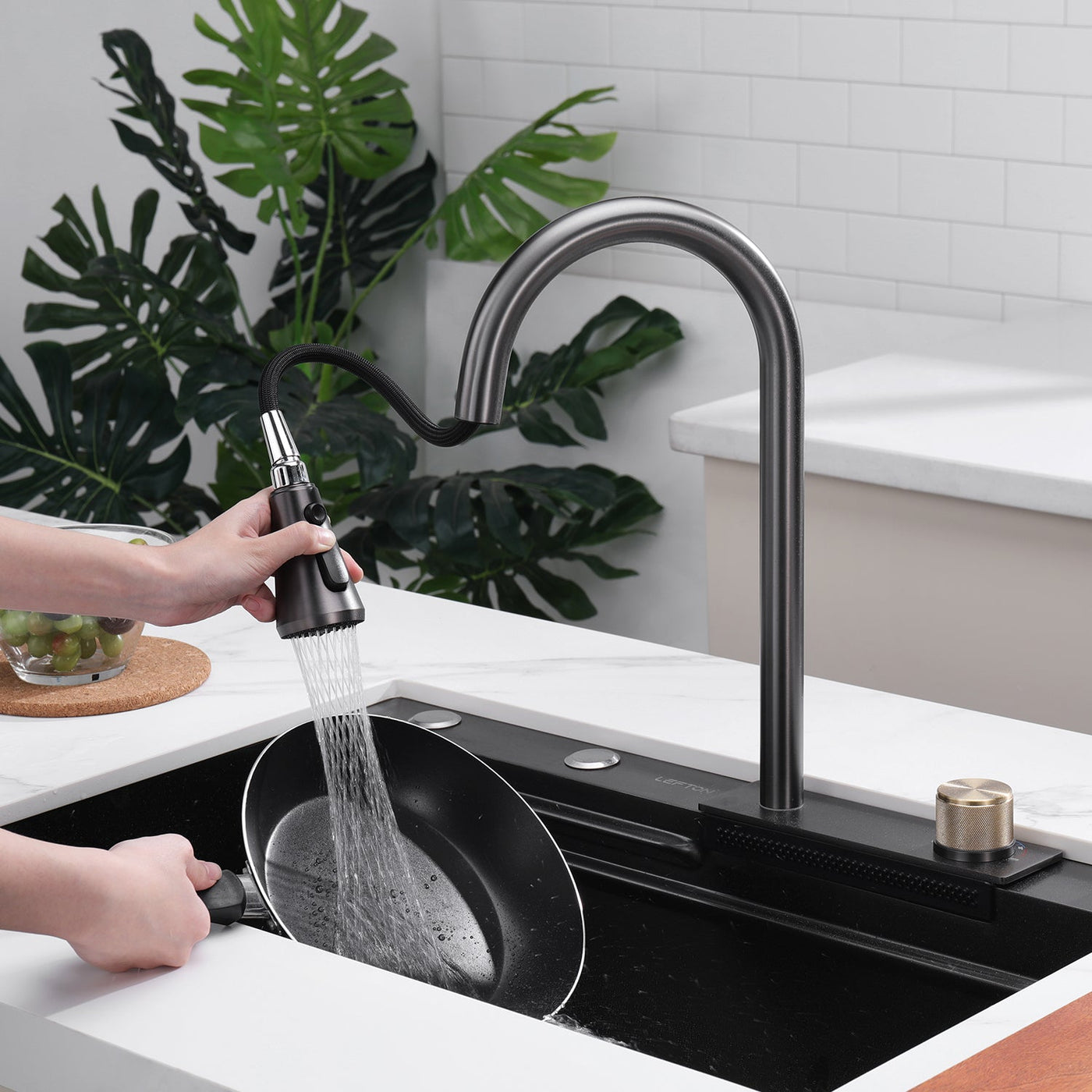 Metora Single Bowl Workstation Kitchen Sink Set with Waterfall Faucet-KS2203
