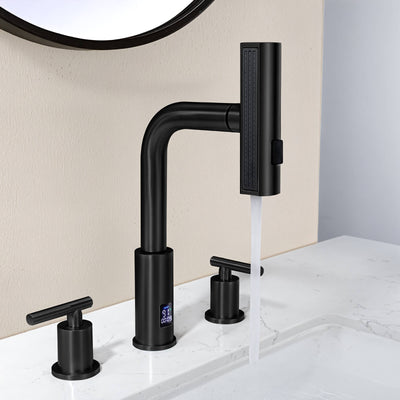 Metora Two-Handle Widespread Waterfall & Pull-Out Bathroom Faucet with Temperature Display-BFWS2401