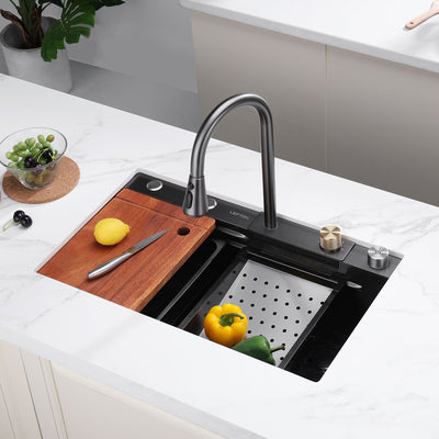 Metora Single Bowl Workstation Kitchen Sink Set with Waterfall Faucet-KS2203