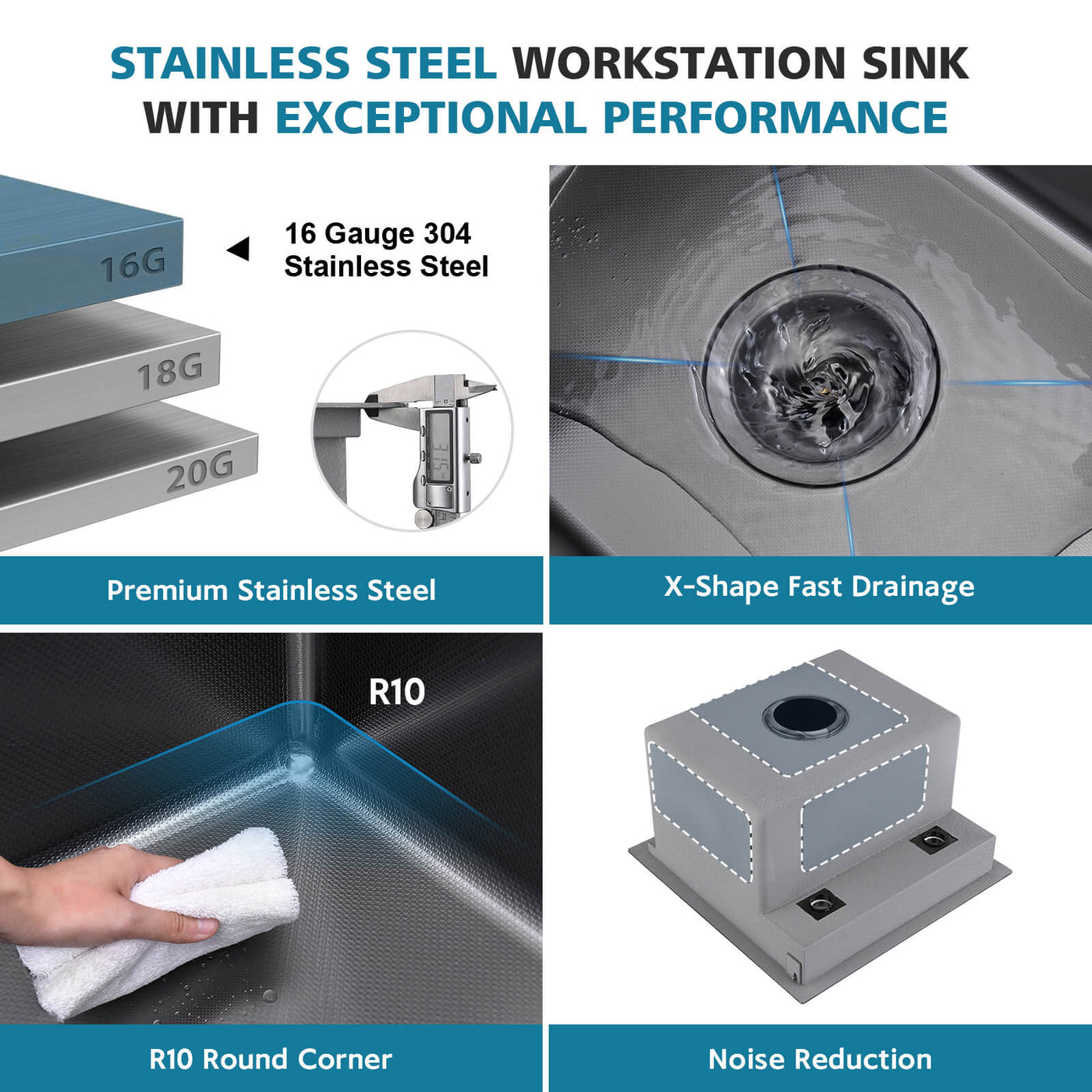 Metora 17"x17" Stainless Steel Concealed RV & Kitchen Bar Workstation Sink with-BS2502 with 1/2 HP Garbage Disposal