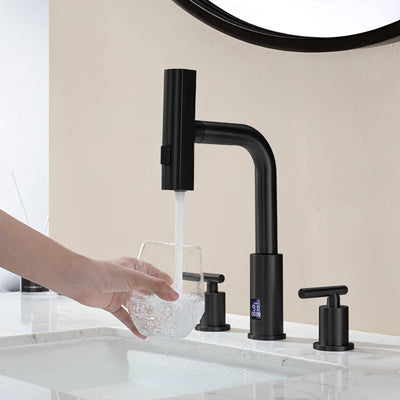 Metora Two-Handle Widespread Waterfall & Pull-Out Bathroom Faucet with Temperature Display-BFWS2401