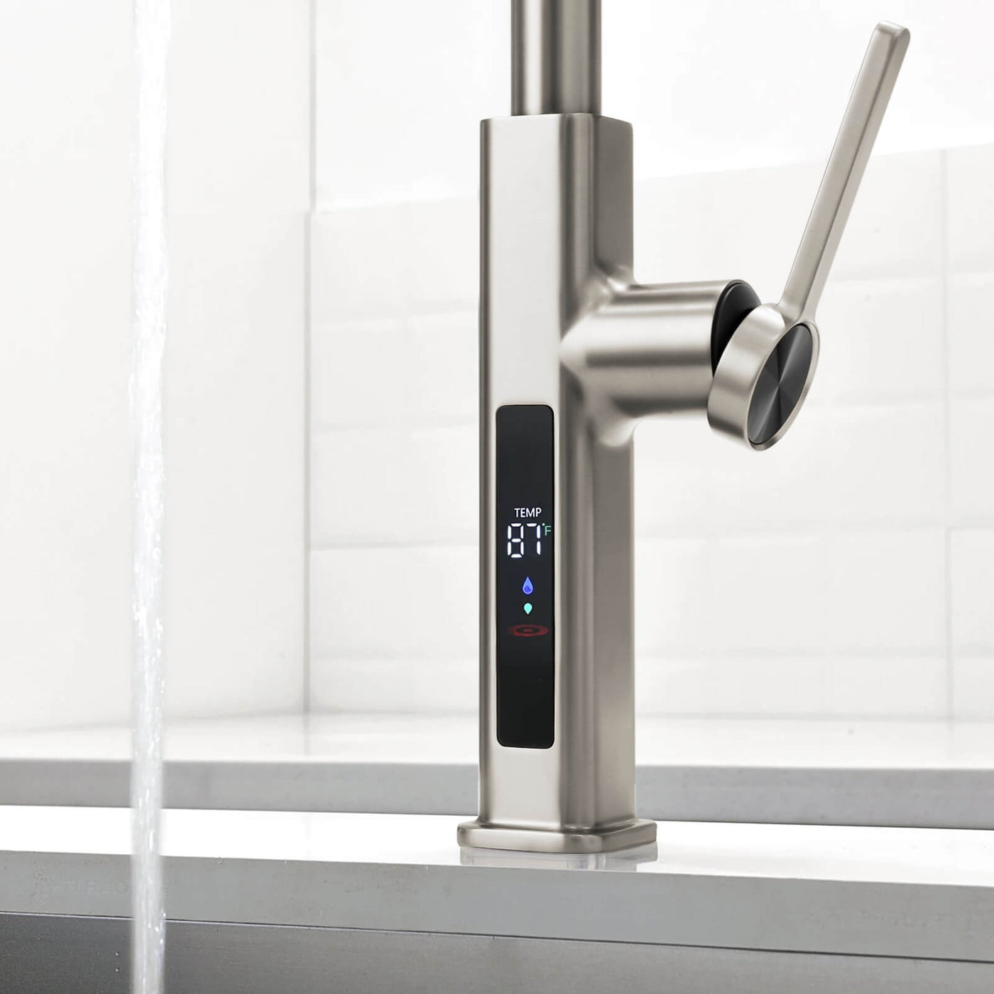 Metora Waterfall & Pull-Out Kitchen Faucet with Temperature Display-KF2209