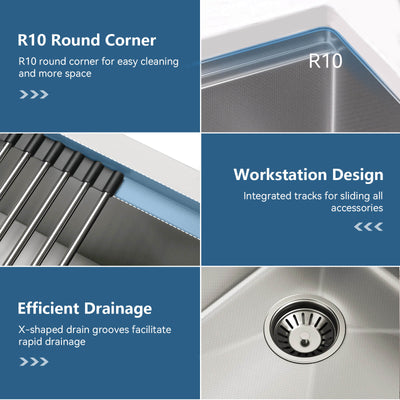 Metora 33"x 22" Apron Front Single Bowl Stainless Steel Farmhouse Kitchen Sink With Grid and Basket Strainer-FS2501