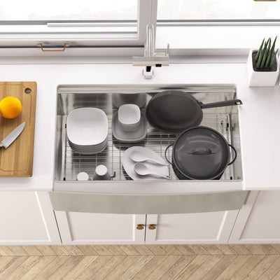 Metora 33"x 22" Apron Front Single Bowl Stainless Steel Farmhouse Kitchen Sink With Grid and Basket Strainer-FS2501