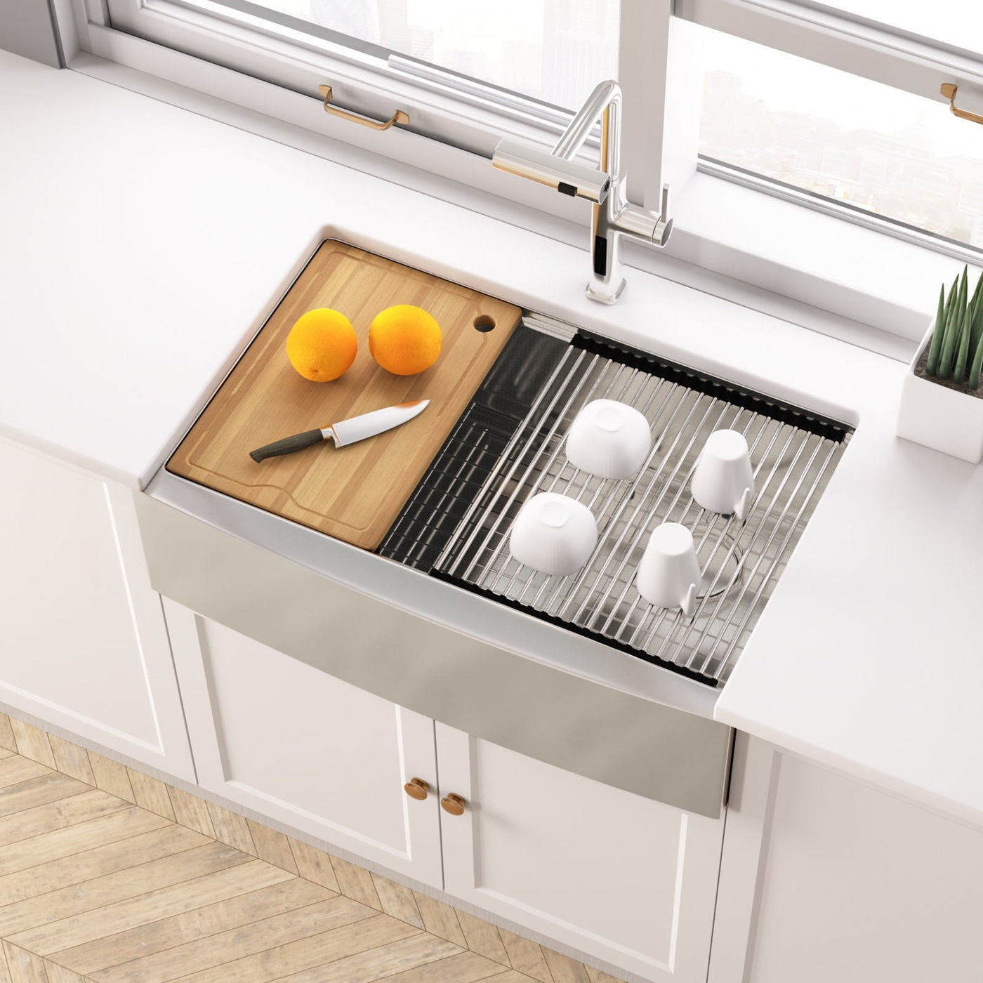 Metora 33"x 22" Apron Front Single Bowl Stainless Steel Farmhouse Kitchen Sink With Grid and Basket Strainer-FS2501