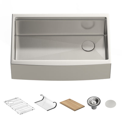 Metora 33"x 22" Stainless Steel Farmhouse Kitchen Sink-FS2501 with Waterfall & Pull-Out Kitchen Faucet-KF2209