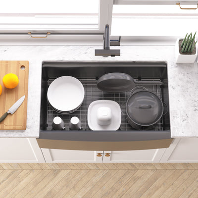 Metora 33"x 22" Apron Front Single Bowl Stainless Steel Farmhouse Kitchen Sink With Grid and Basket Strainer-FS2501