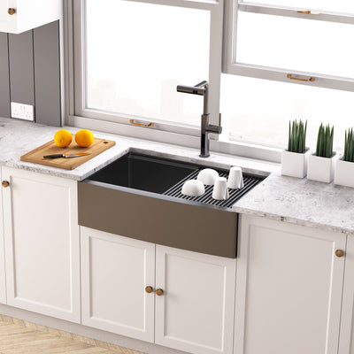 Metora 33"x 22" Apron Front Single Bowl Stainless Steel Farmhouse Kitchen Sink With Grid and Basket Strainer-FS2501