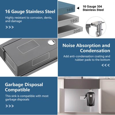 Metora 33"x 22" Apron Front Single Bowl Stainless Steel Farmhouse Kitchen Sink With Grid and Basket Strainer-FS2501