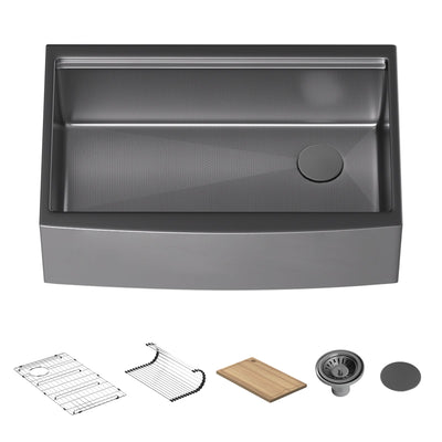 Metora 33"x 22" Apron Front Single Bowl Stainless Steel Farmhouse Kitchen Sink With Grid and Basket Strainer-FS2501