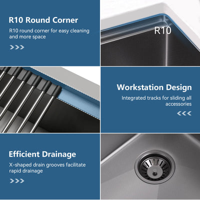 Metora 33"x 22" Apron Front Single Bowl Stainless Steel Farmhouse Kitchen Sink With Grid and Basket Strainer-FS2501