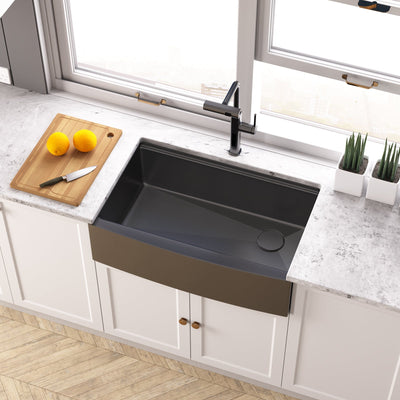 Metora 33"x 22" Apron Front Single Bowl Stainless Steel Farmhouse Kitchen Sink With Grid and Basket Strainer-FS2501