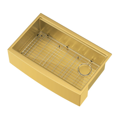 Metora 33"x 22" Apron Front Single Bowl Stainless Steel Farmhouse Kitchen Sink With Grid and Basket Strainer-FS2501