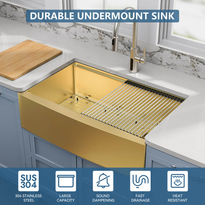 Metora 33"x 22" Apron Front Single Bowl Stainless Steel Farmhouse Kitchen Sink With Grid and Basket Strainer-FS2501