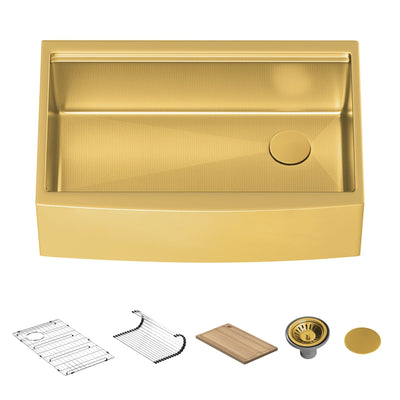 Metora 33"x 22" Stainless Steel Farmhouse Kitchen Sink-FS2501 with Waterfall & Pull-Out Kitchen Faucet-KF2209