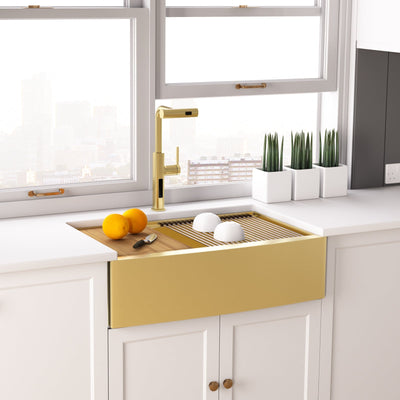 Metora 33"x 22" Apron Front Single Bowl Stainless Steel Farmhouse Kitchen Sink With Grid and Basket Strainer-FS2501