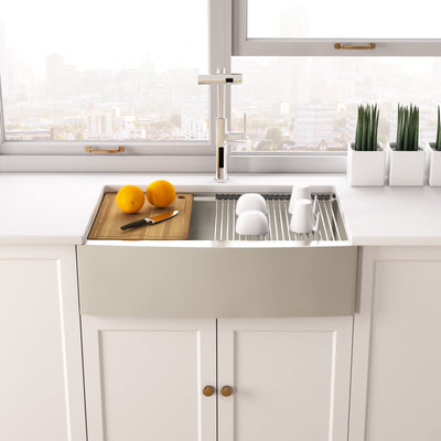 Metora 33"x 22" Apron Front Single Bowl Stainless Steel Farmhouse Kitchen Sink With Grid and Basket Strainer-FS2501