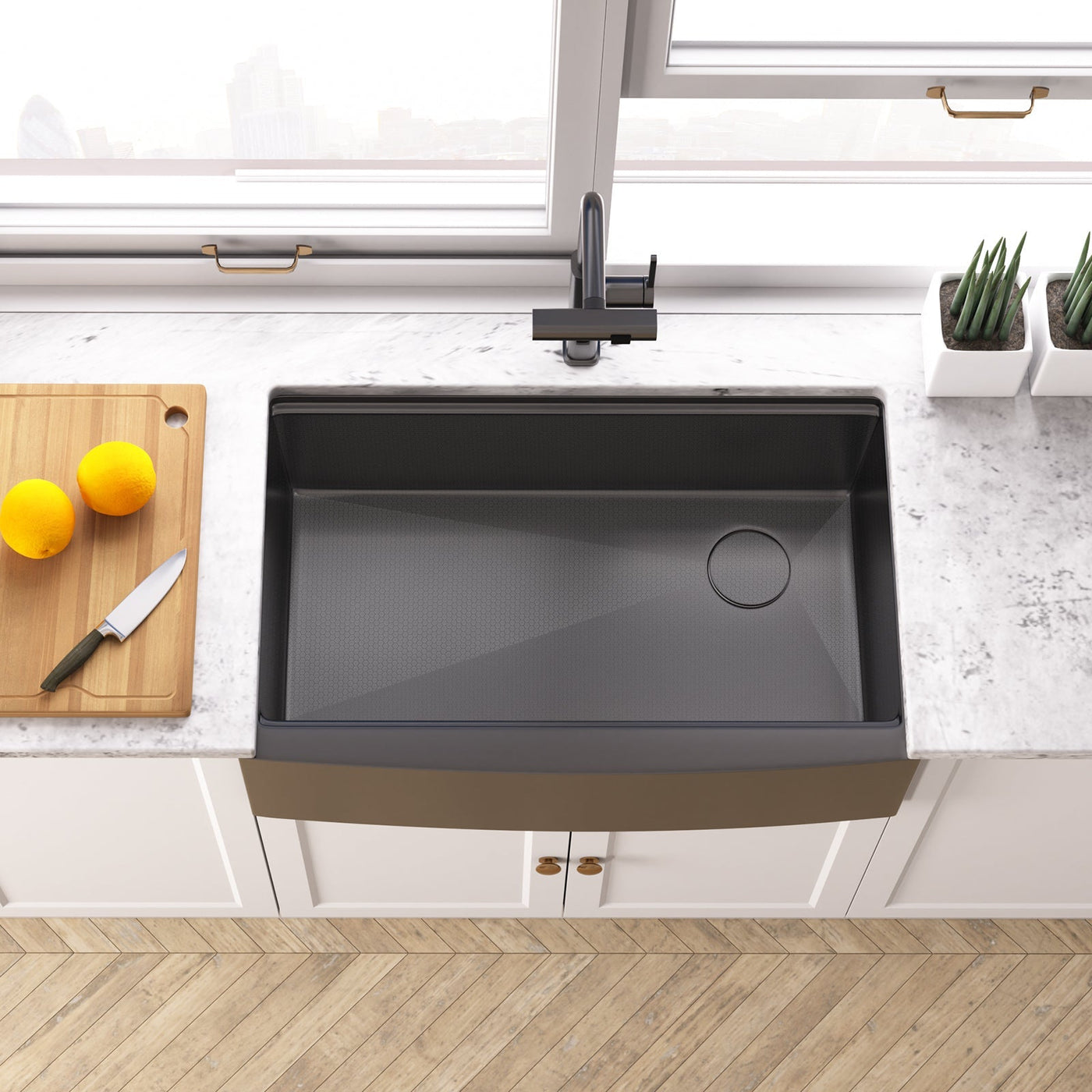 Metora 33"x 22" Stainless Steel Farmhouse Kitchen Sink-FS2501 with Waterfall & Pull-Out Kitchen Faucet-KF2209