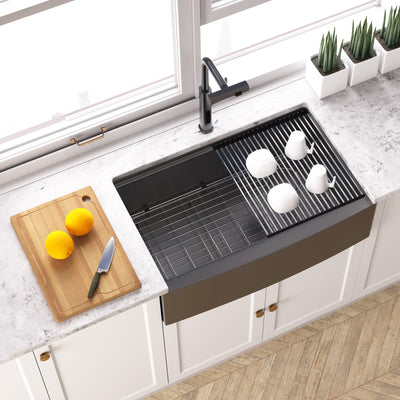 Metora 33"x 22" Apron Front Single Bowl Stainless Steel Farmhouse Kitchen Sink With Grid and Basket Strainer-FS2501