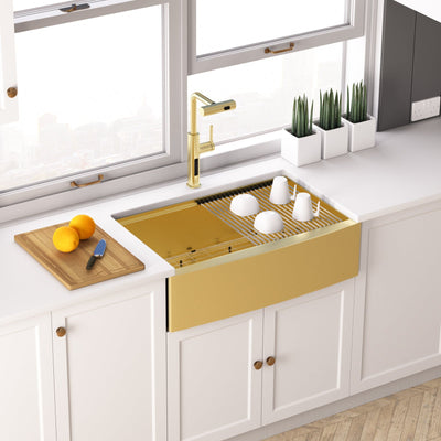 Metora 33"x 22" Apron Front Single Bowl Stainless Steel Farmhouse Kitchen Sink With Grid and Basket Strainer-FS2501