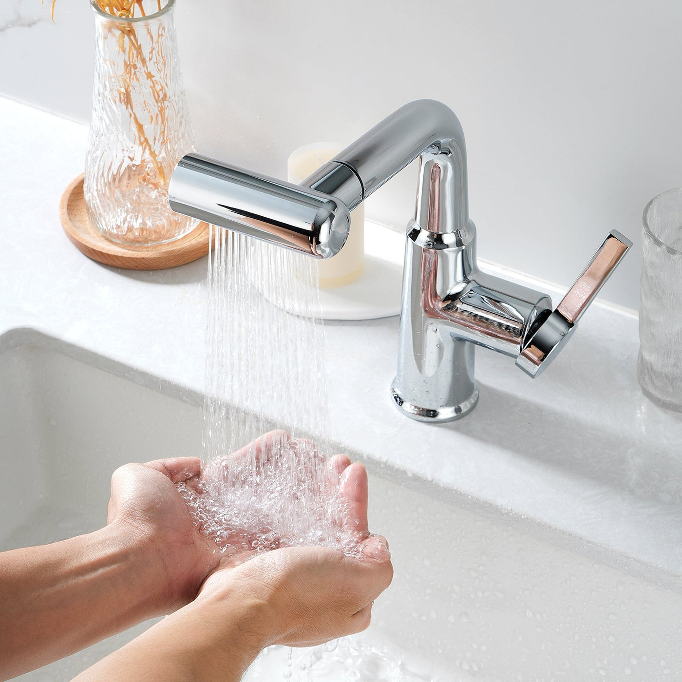 Metora Single-Hole Waterfall & Pull-Out Liftable Bathroom Faucet-BF2209