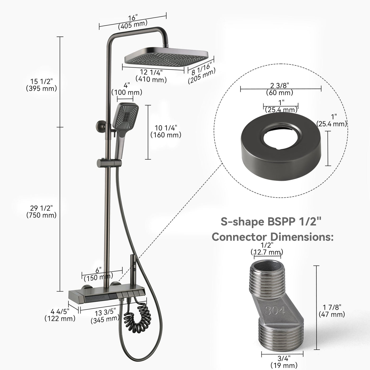 Metora Thermostatic Shower System with 5 Water Modes and Temperature Display Screen-SST2206