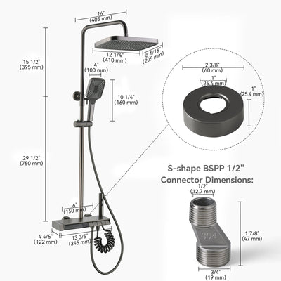 Metora Thermostatic Shower System with 5 Water Modes and Temperature Display Screen-SST2206