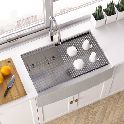 Metora 33"x 22" Stainless Steel Farmhouse Kitchen Sink-FS2501 with Modern Pull-Down Kitchen Faucet-KF2501