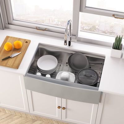 Metora 33"x 22" Stainless Steel Farmhouse Kitchen Sink-FS2501 with Modern Pull-Down Kitchen Faucet-KF2501