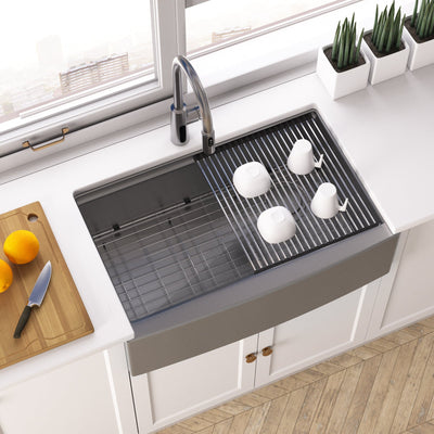 Metora 33"x 22" Stainless Steel Farmhouse Kitchen Sink-FS2501 with Modern Pull-Down Kitchen Faucet-KF2501