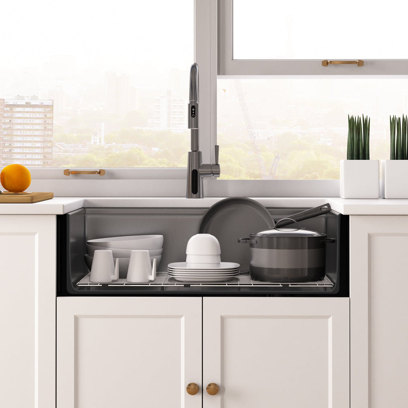 Metora 33"x 22" Stainless Steel Farmhouse Kitchen Sink-FS2501 with Modern Pull-Down Kitchen Faucet-KF2501