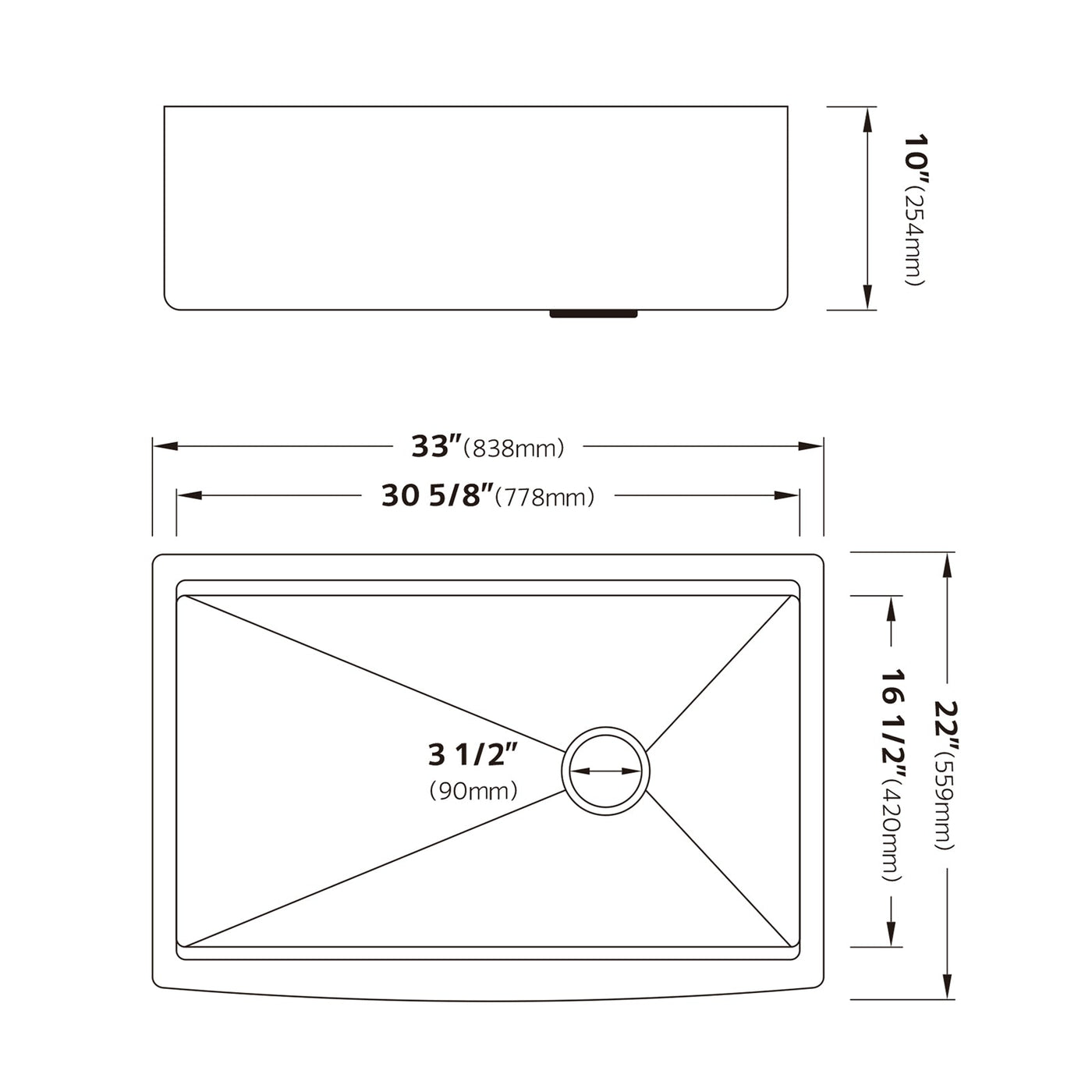 Metora 33"x 22" Stainless Steel Farmhouse Kitchen Sink-FS2501 with Waterfall & Pull-Out Kitchen Faucet-KF2209