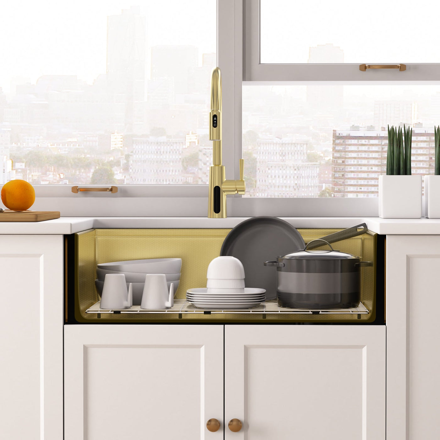 Metora 33"x 22" Stainless Steel Farmhouse Kitchen Sink-FS2501 with Modern Pull-Down Kitchen Faucet-KF2501