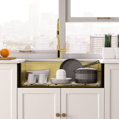 Metora 33"x 22" Stainless Steel Farmhouse Kitchen Sink-FS2501 with Modern Pull-Down Kitchen Faucet-KF2501