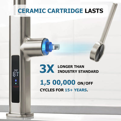 Metora Waterfall & Pull-Out Kitchen Faucet with Temperature Display-KF2209