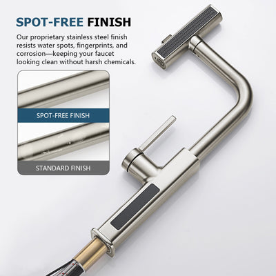 Metora 33"x 22" Stainless Steel Farmhouse Kitchen Sink-FS2501 with Waterfall & Pull-Out Kitchen Faucet-KF2209