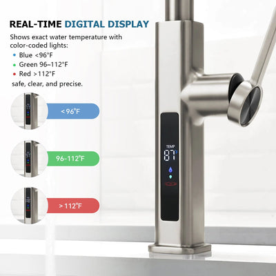 Metora Waterfall & Pull-Out Kitchen Faucet with Temperature Display-KF2209