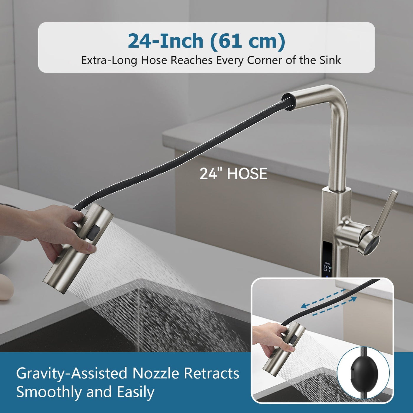 Metora Waterfall & Pull-Out Kitchen Faucet with Temperature Display-KF2209