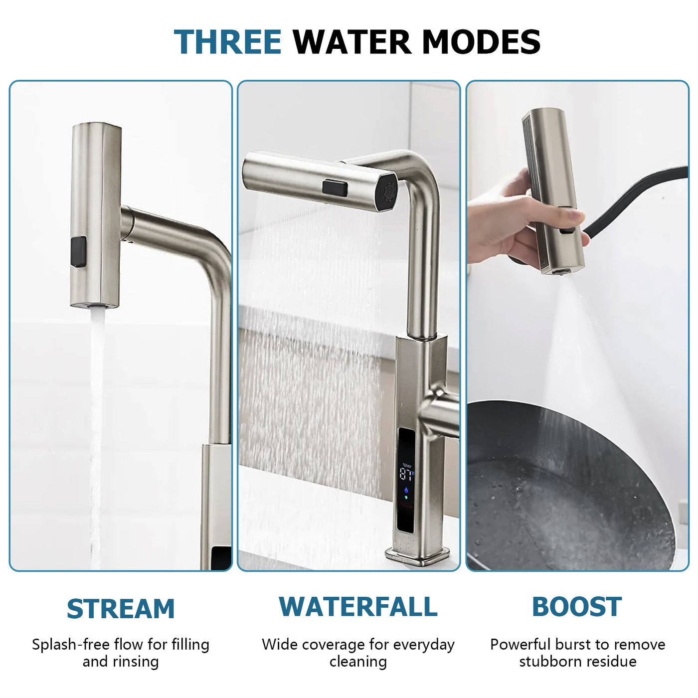 Metora 33"x 22" Stainless Steel Farmhouse Kitchen Sink-FS2501 with Waterfall & Pull-Out Kitchen Faucet-KF2209