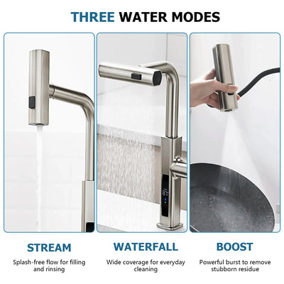 Metora Waterfall & Pull-Out Kitchen Faucet with Temperature Display-KF2209