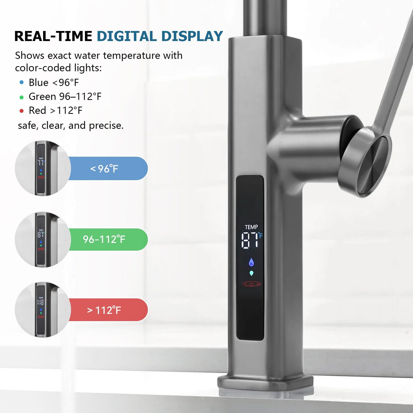 Metora Waterfall & Pull-Out Kitchen Faucet with Temperature Display-KF2209