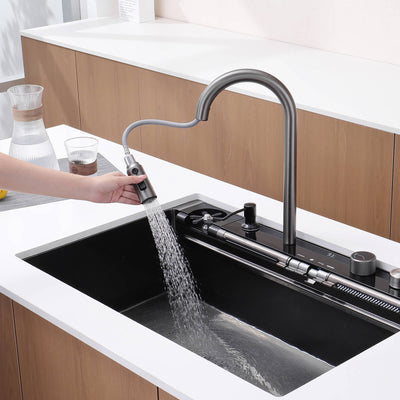 Metora 33"x22" Stainless Steel Workstation Kitchen Sink-KS2207L-PRO with 1 HP Continuous Feed Garbage Disposal with Power Cord-LGD-1010