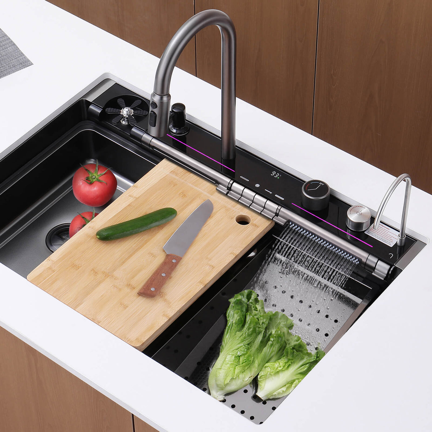 Metora 33"x22" Stainless Steel Workstation Kitchen Sink with Pull-out Faucet & Digital Display-KS2207L-PRO