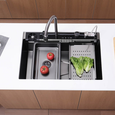 Metora 33"x22" Stainless Steel Workstation Kitchen Sink with Pull-out Faucet & Digital Display-KS2207L-PRO