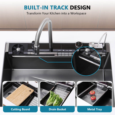 Metora 33"x22" Stainless Steel Workstation Kitchen Sink with Pull-out Faucet & Digital Display-KS2207L-PRO