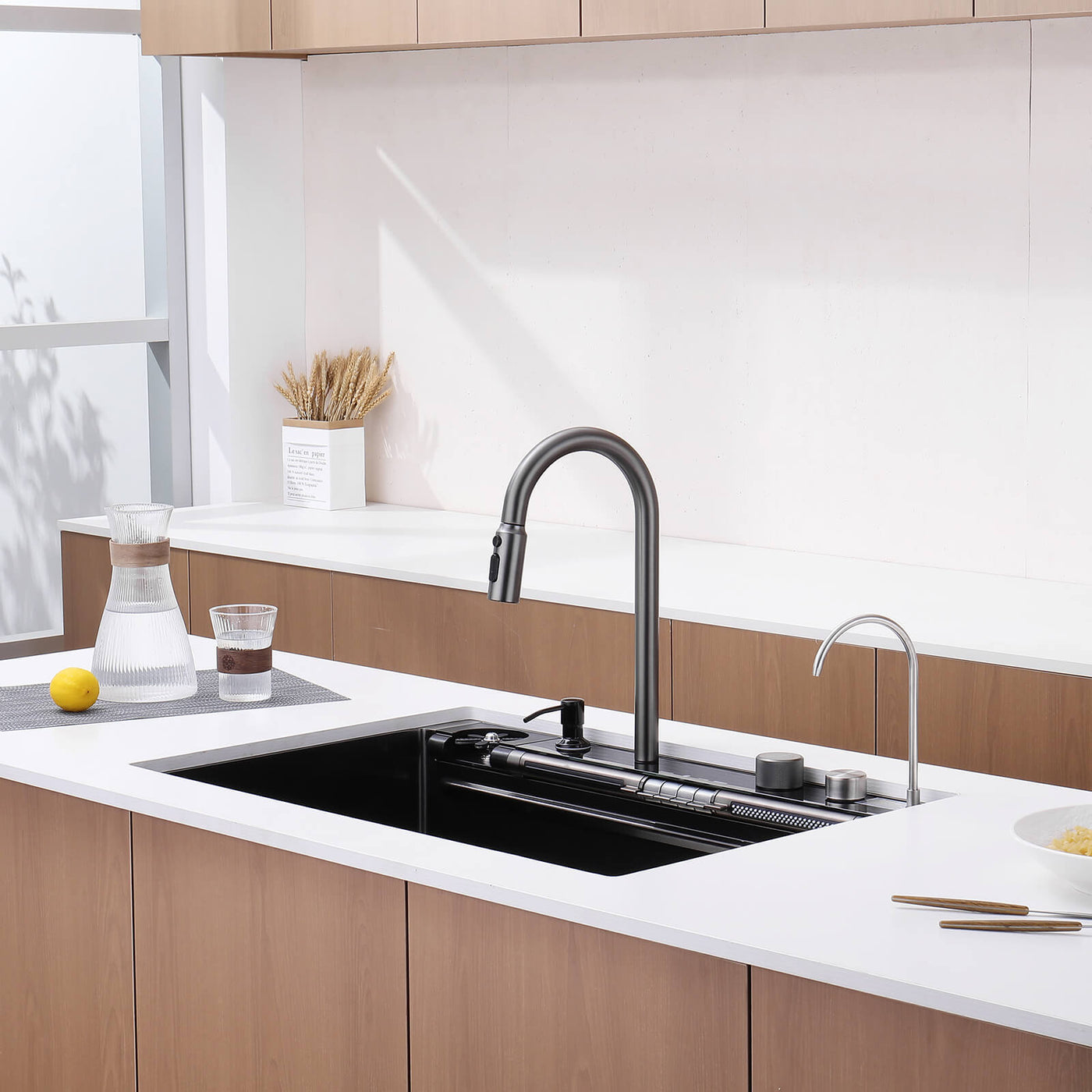 Metora 33"x22" Stainless Steel Workstation Kitchen Sink-KS2207L-PRO with 1 HP Continuous Feed Garbage Disposal with Power Cord-LGD-1010