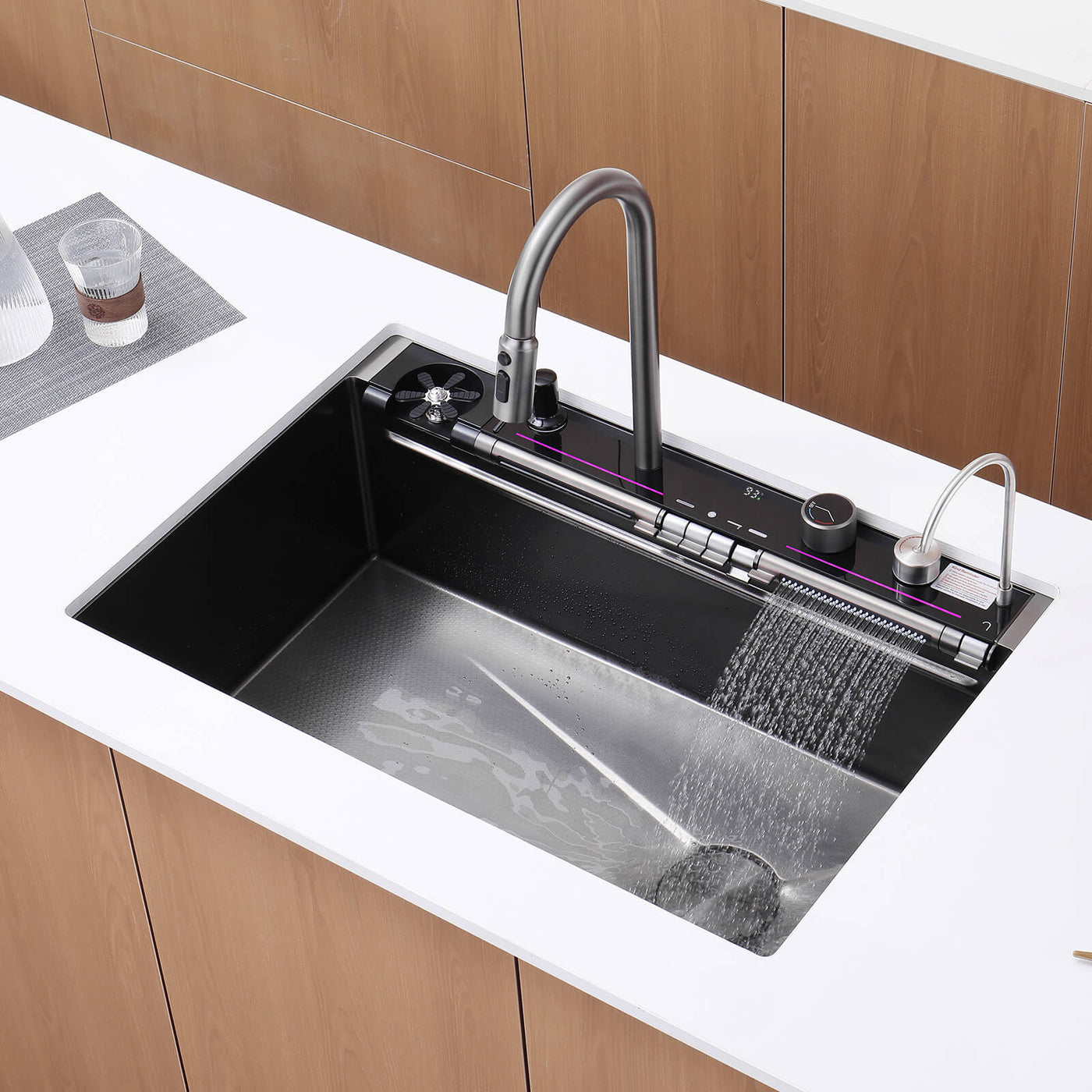 Metora 33"x22" Stainless Steel Workstation Kitchen Sink with Pull-out Faucet & Digital Display-KS2207L-PRO