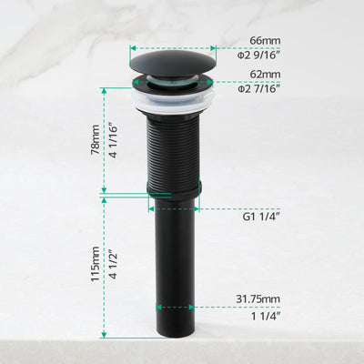 Metora Single-Hole Rotatable Faucet with Temperature Display-BF2204 with Pop-up Bathroom Sink Drain Stopper Without Overflow-D01