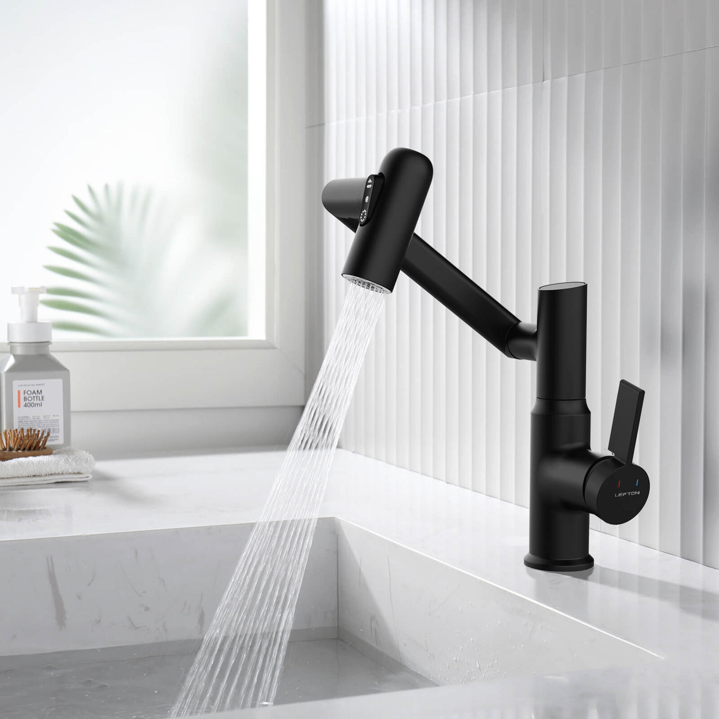 Metora Single-Hole Rotatable Faucet with Temperature Display-BF2204 with Pop-up Bathroom Sink Drain Stopper Without Overflow-D01