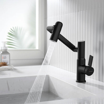 Metora Single-Hole Rotatable Faucet with Temperature Display-BF2204 with Pop-up Bathroom Sink Drain Stopper Without Overflow-D01